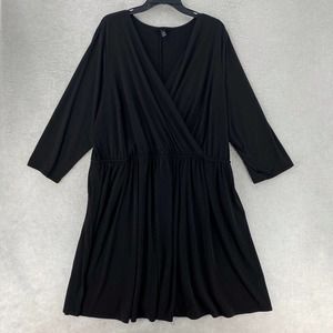 Lane Bryant Dress Women Size 26/28 Black Faux Wrap‎ 3/4 Sleeve Mini